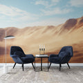 Desert wallpaper mural creating depth in a modern living room, soft sand dunes adding warmth to the space