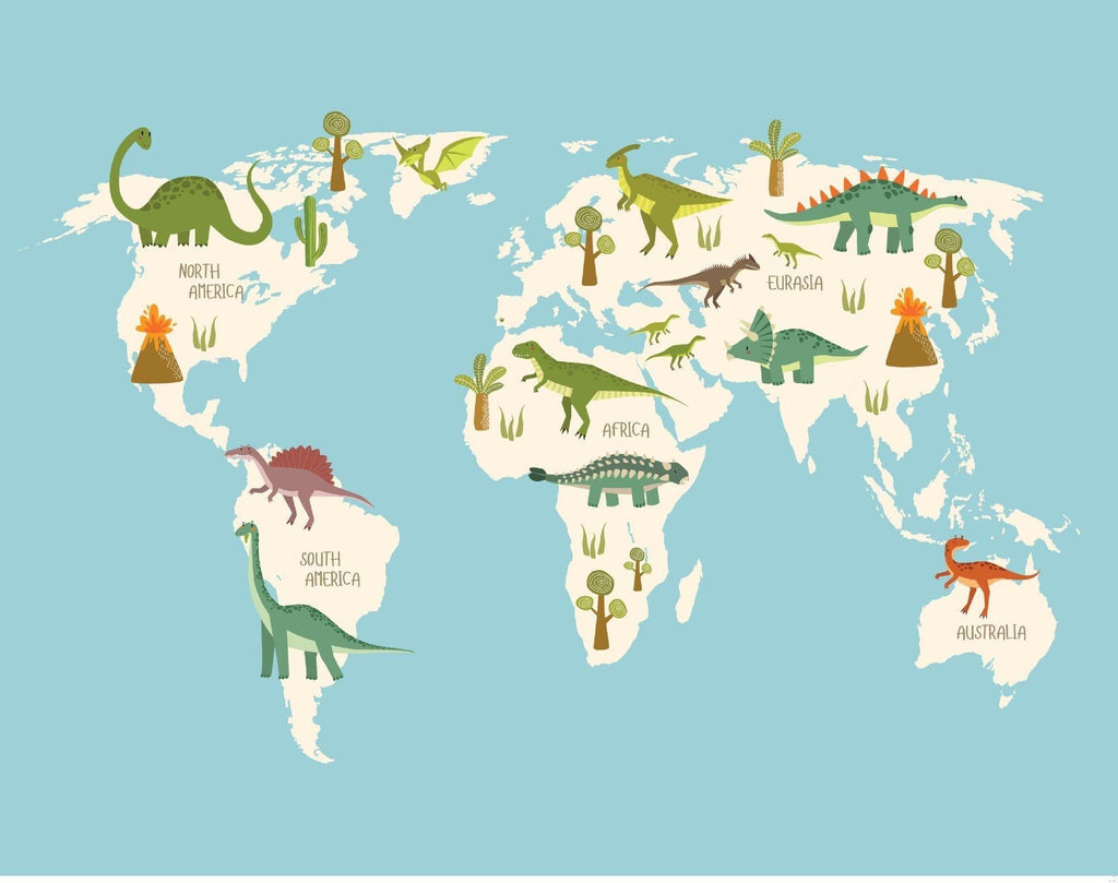 Dinosaur Mural Wallpaper | Educational World Map Design