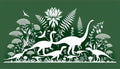 Botanical Dinosaur Wallpaper creating a peaceful atmosphere in a modern children's bedroom with green and white color scheme