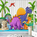 Cartoon Dinosaur Mural Wallpaper bringing joy to a bright kids bedroom with colorful prehistoric characters