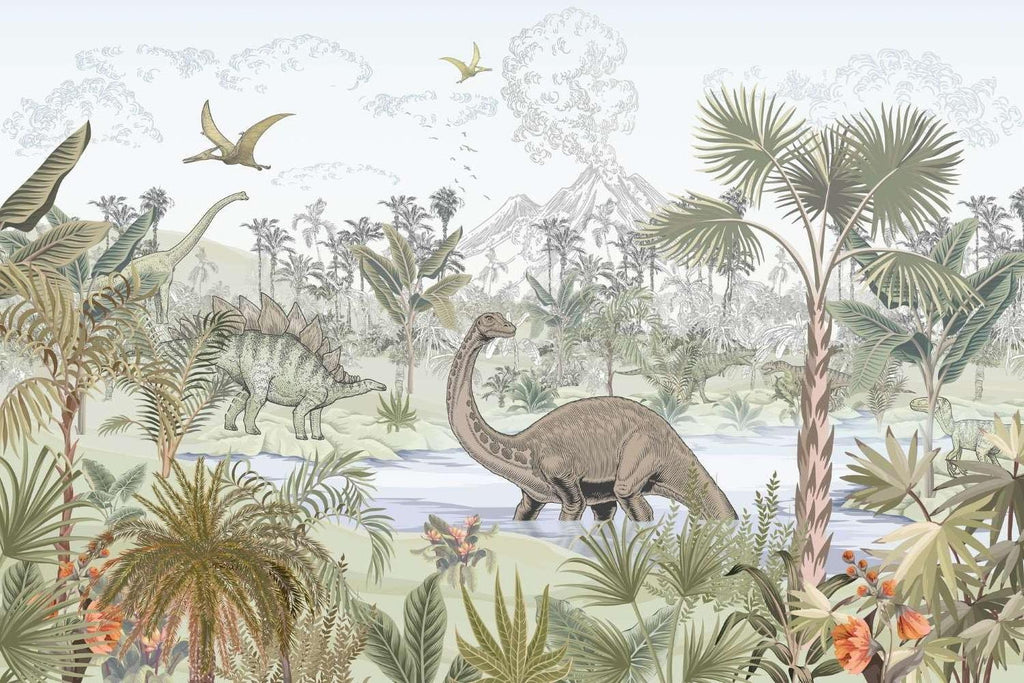 Jurassic tropical paradise design file showing detailed prehistoric landscape with brachiosaurus