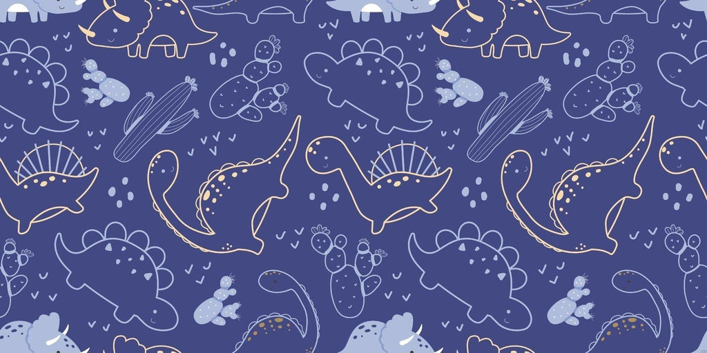 Design file: Navy blue dinosaur line art pattern with gold accents