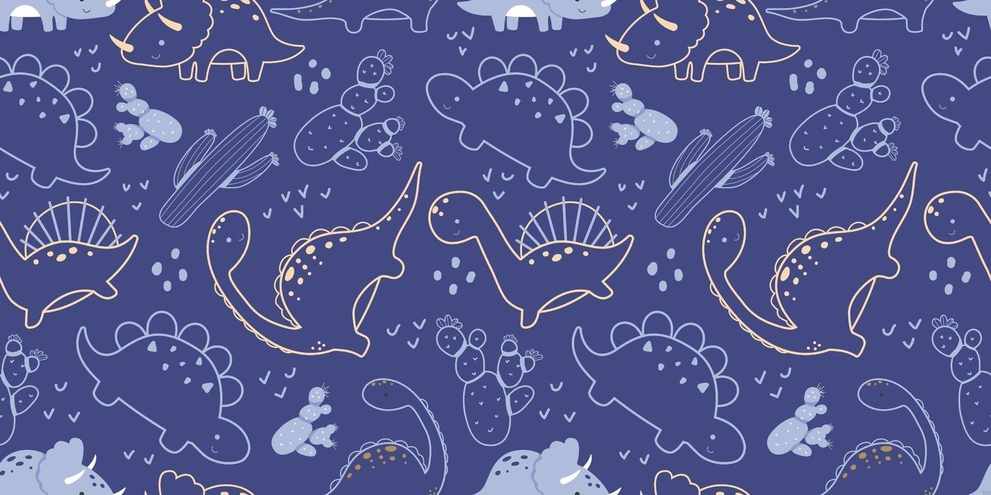 Design file: Navy blue dinosaur line art pattern with gold accents