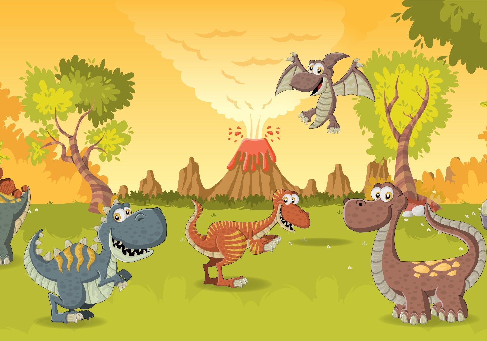 Cartoon dinosaur wallpaper design file showing full prehistoric adventure pattern with friendly dinos