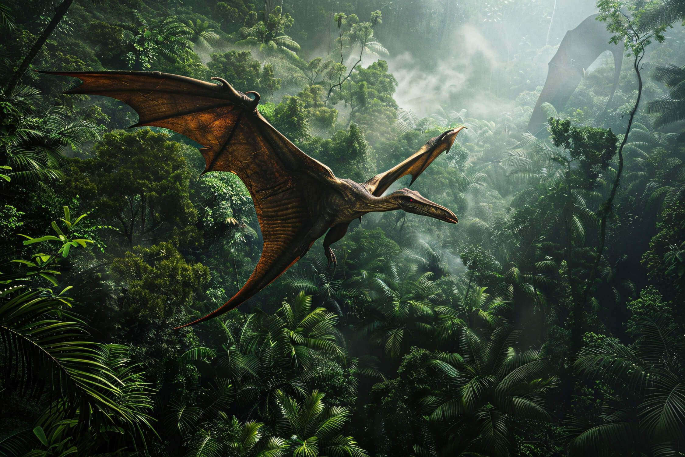 Pterodactyl in misty jungle design file showing intricate pattern details and color depth