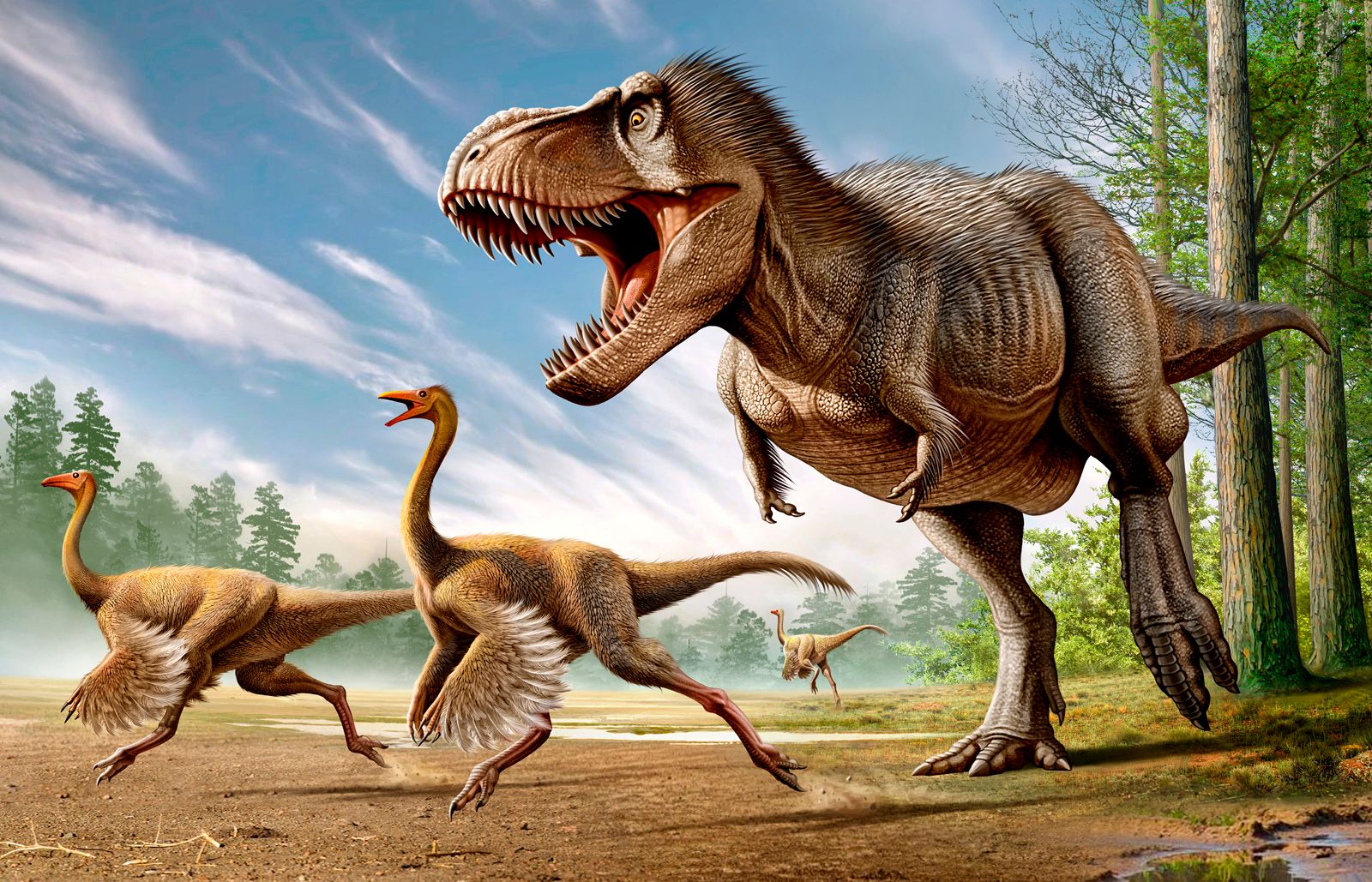 T-Rex Jurassic forest design file showing full pattern with detailed prehistoric scene and dynamic composition