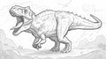 Dinosaur sketch wallpaper bringing artistic flair to a modern kids bedroom, featuring detailed T-Rex illustration