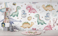 Sweet Dinosaur Wallpaper in bright nursery with white furniture and pastel accents