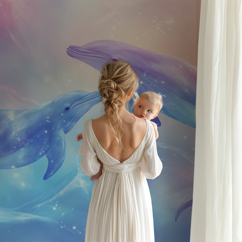Marine themed wallpaper showcased in a cozy reading nook