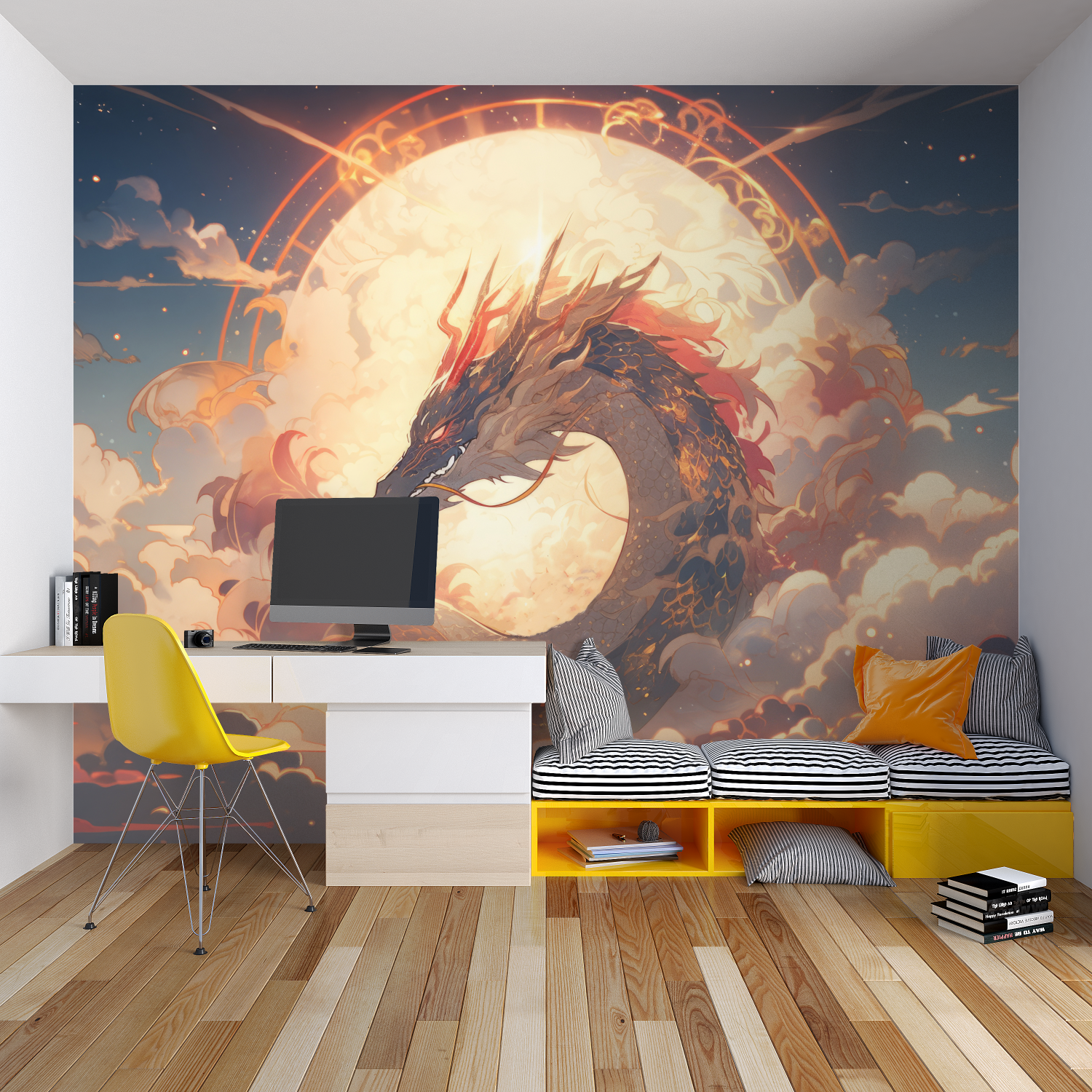 Dragon wall art bringing fantasy touch to modern living room