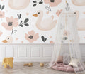 Duck nursery wallpaper creating a cozy atmosphere in a modern baby room with white furniture