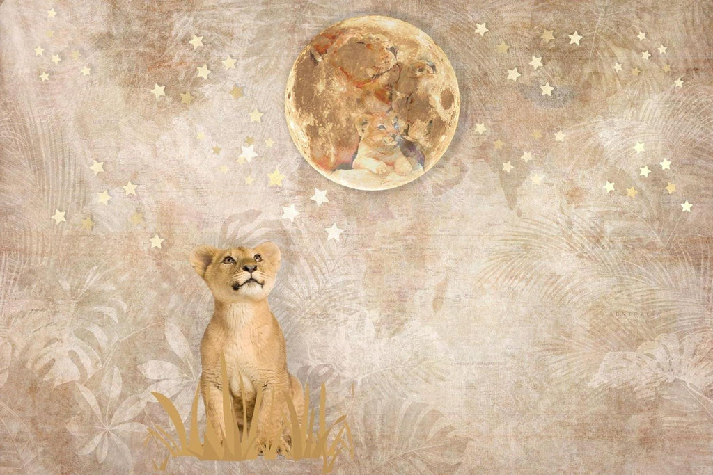 Safari Lion Mural Wallpaper | Dreamy Moon and Stars Design