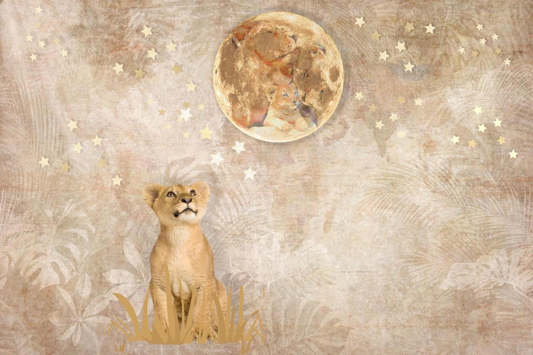 Safari Lion Mural Wallpaper | Dreamy Moon and Stars Design
