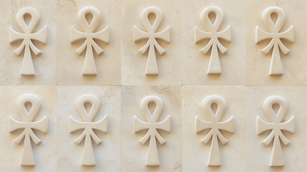 Egyptian wall mural design file showing detailed 3D Ankh pattern with stone texture effect