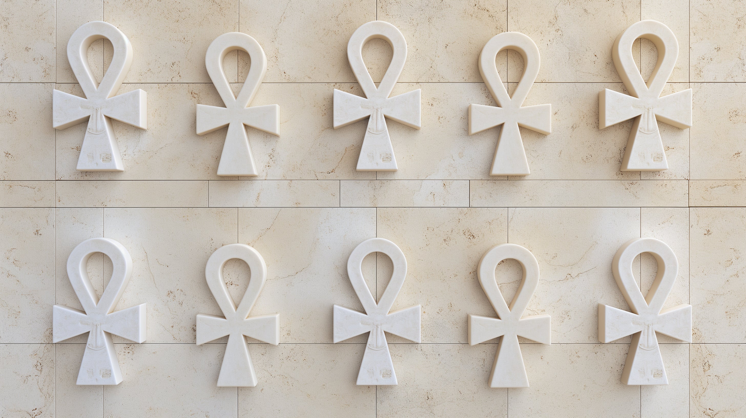 Egyptian 3D Ankh Symbol Pattern design file showing detailed white Ankh symbols on beige marble background