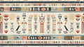 Egyptian hieroglyphics wallpaper creating an elegant atmosphere in a modern living room with neutral furniture