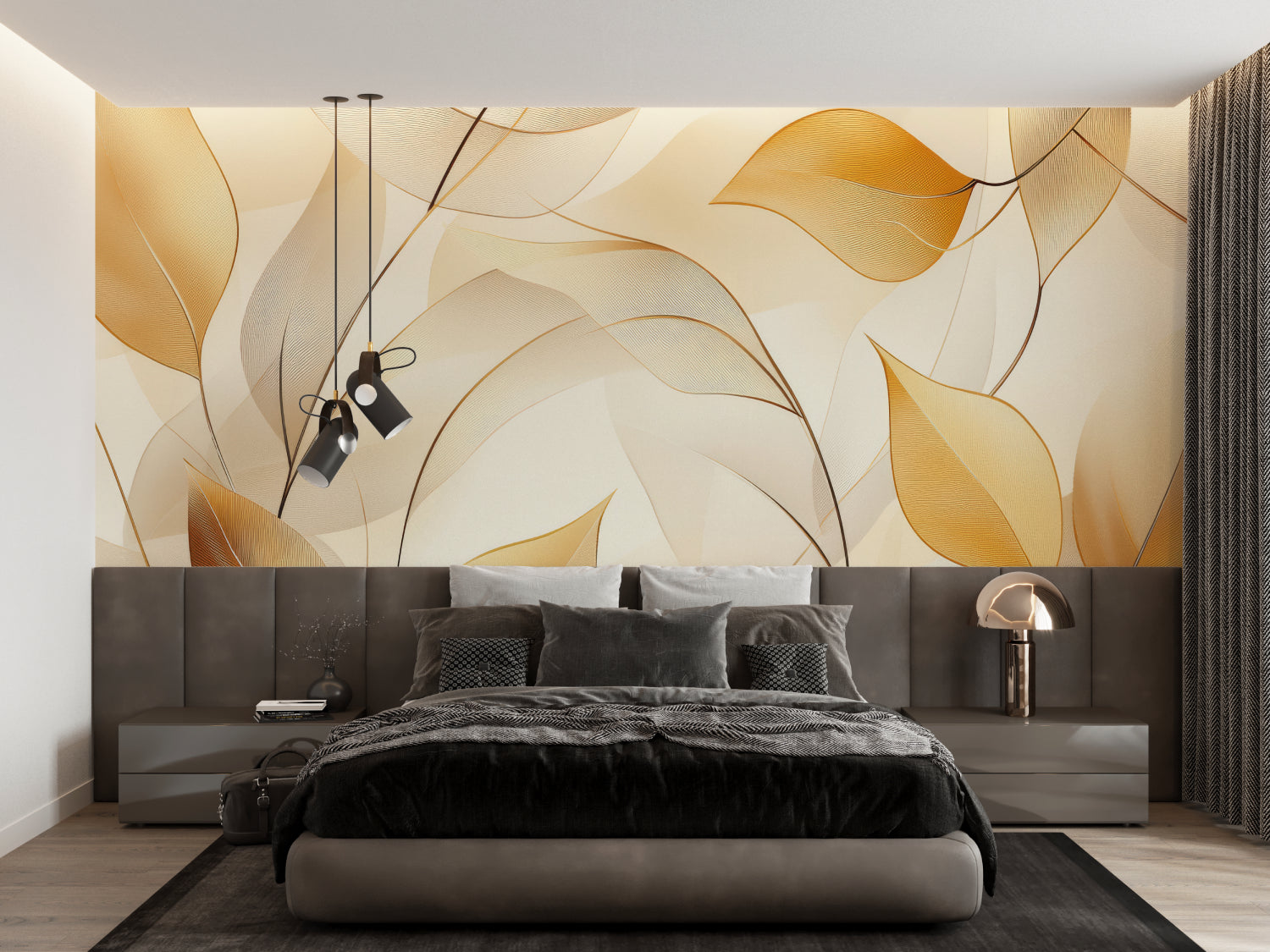 Leaf pattern mural creating a stunning accent wall in an entrance hallway