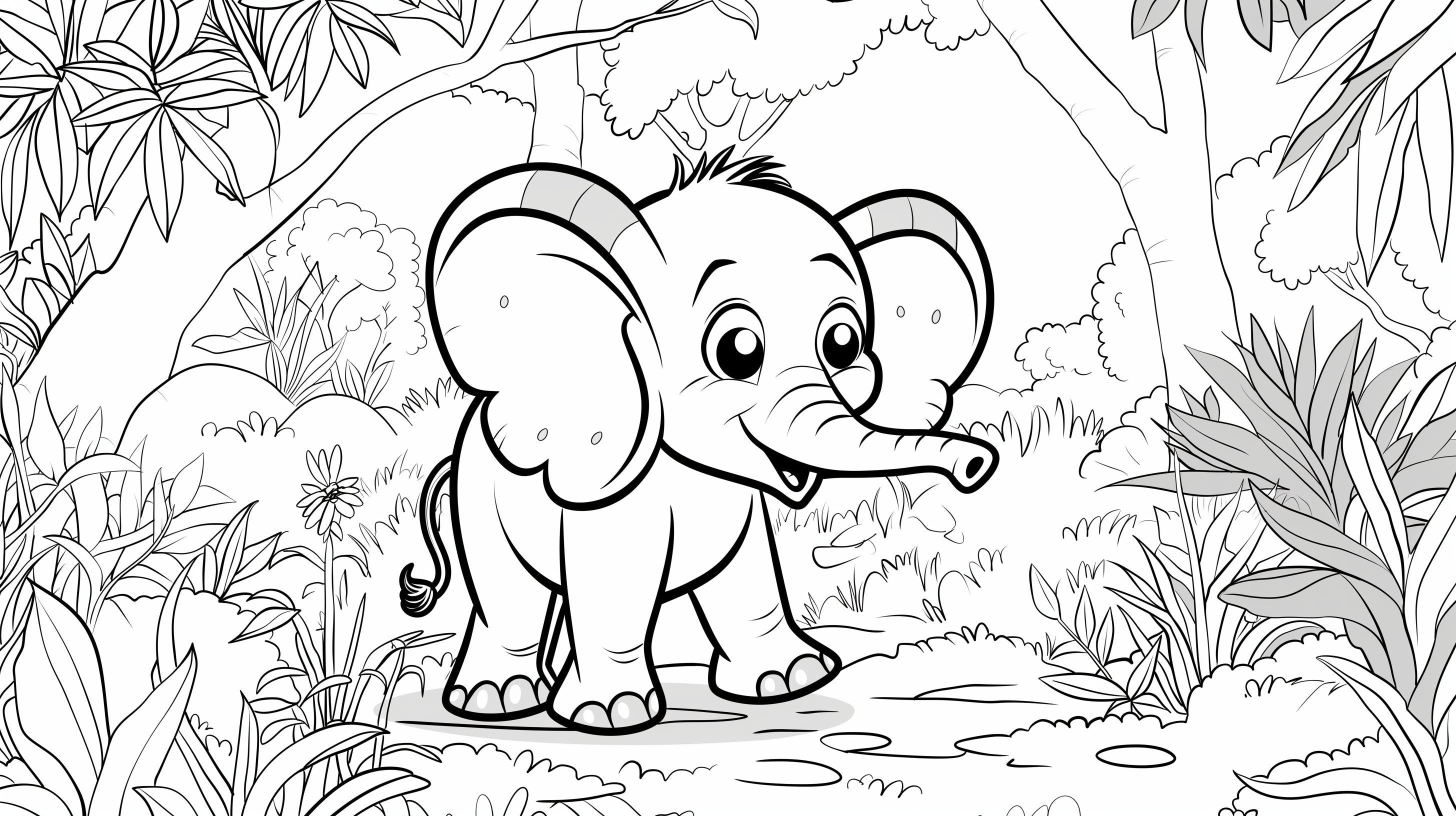 Black and white elephant wallpaper design file showing detailed jungle illustration pattern