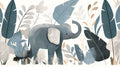 Elephant nursery wallpaper creating a cozy atmosphere in a modern nursery with white furniture and natural decor