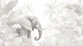 Monochrome elephant wallpaper mural creating a calm atmosphere in a modern living room with gray accents