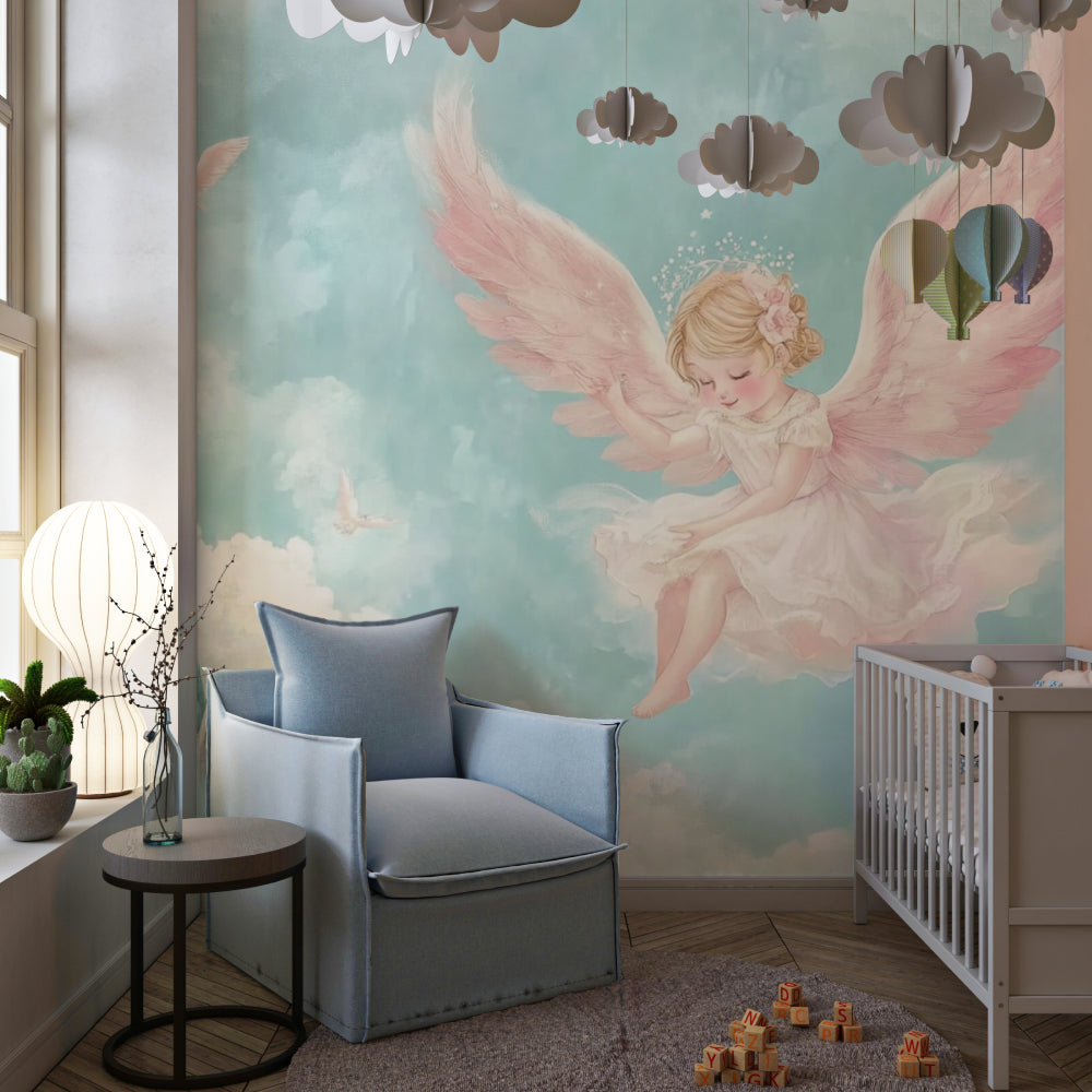 Princess Castle Wallpaper adding enchantment to a modern bedroom with gold accents