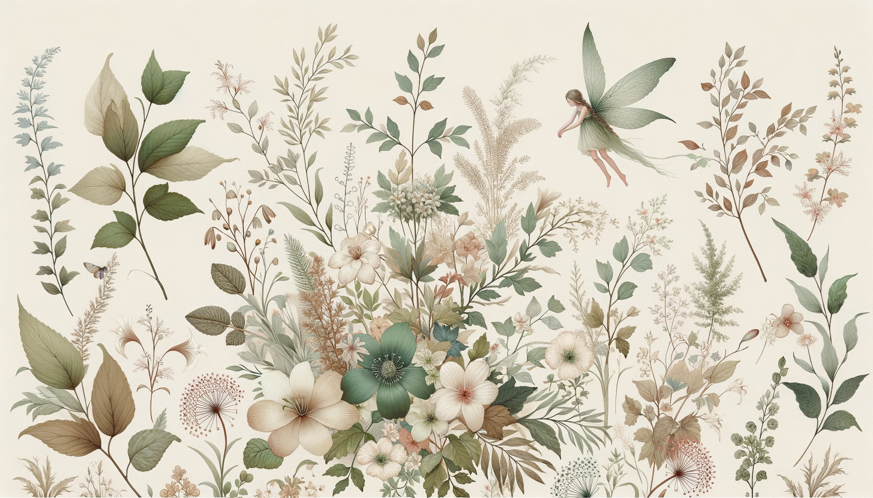 Enchanted garden wallpaper brightening up a nursery with delicate watercolor florals