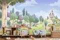 Magical Castle wallpaper mural bringing fairy tale charm to a cozy nursery with soft evening lighting