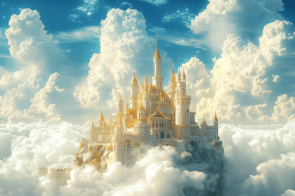 Fantasy Castle design file showing detailed golden palace floating in turquoise sky with clouds