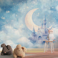 Magical Castle Wallpaper creating a dreamy atmosphere in a modern nursery with soft lighting