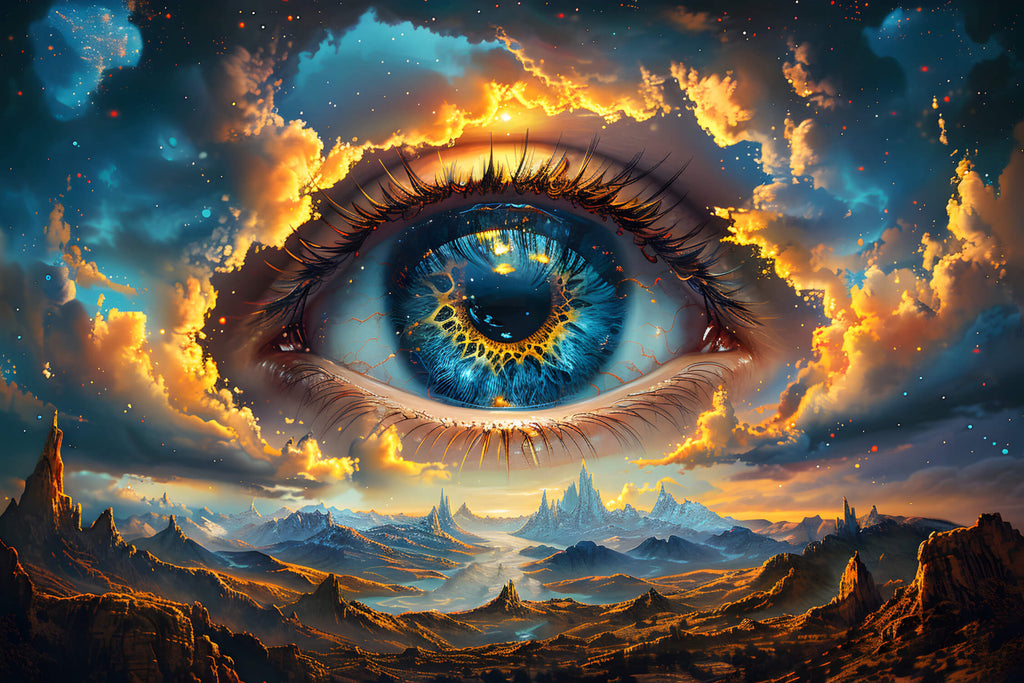 Fantasy mountain design file showing detailed cosmic eye pattern and starlit sky