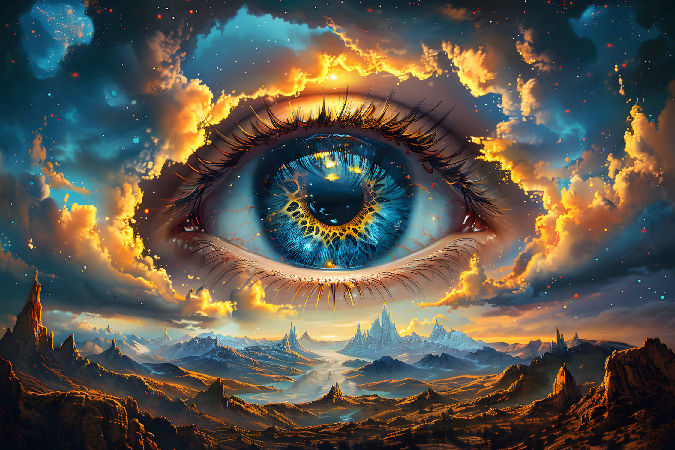 Fantasy mountain design file showing detailed cosmic eye pattern and starlit sky