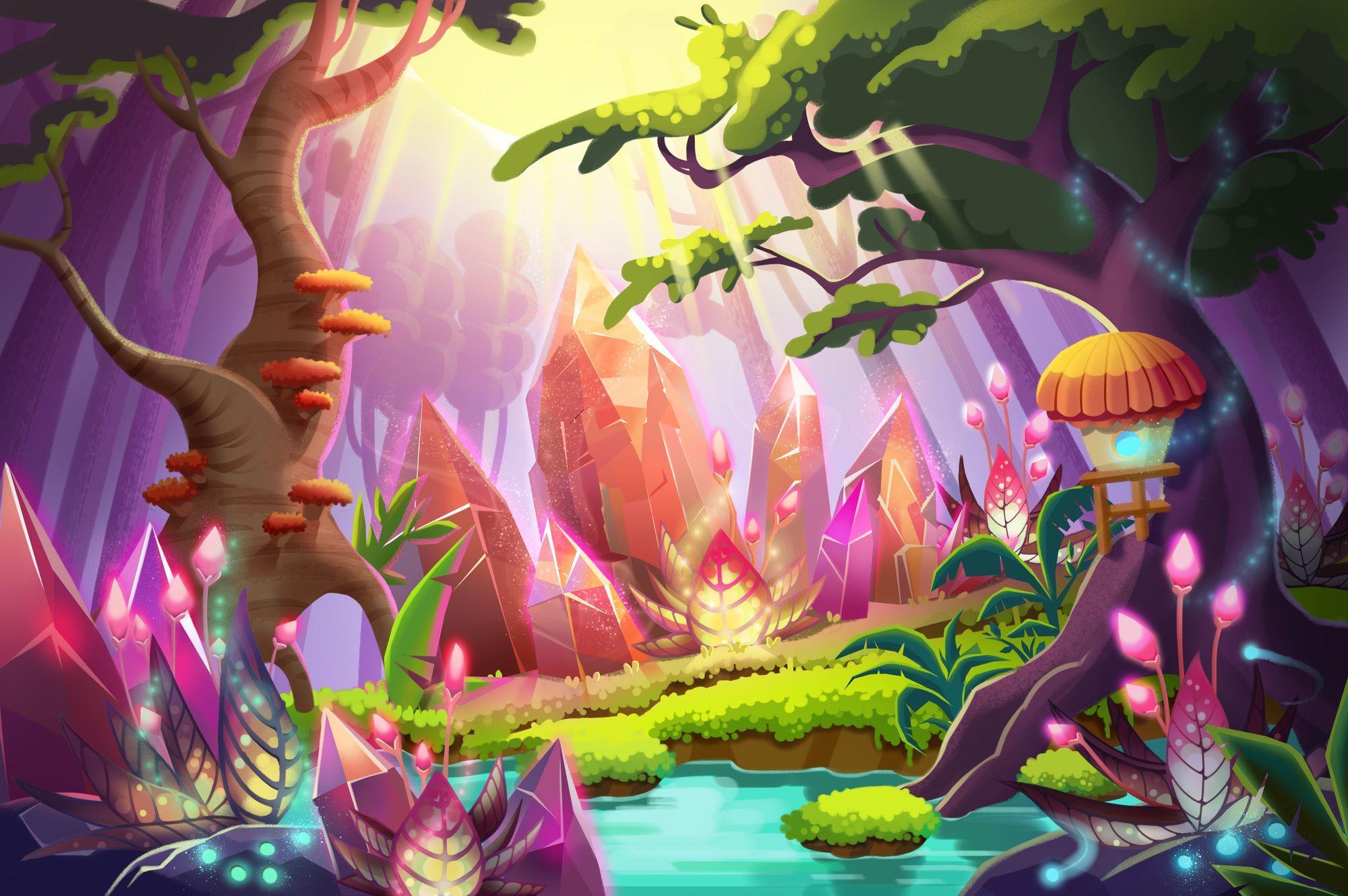 Fantasy crystal forest design file showing intricate details of glowing crystals and magical elements