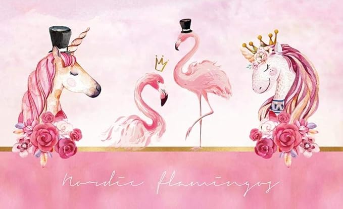 Unicorn and flamingo princess wallpaper design file showing complete pattern with golden details