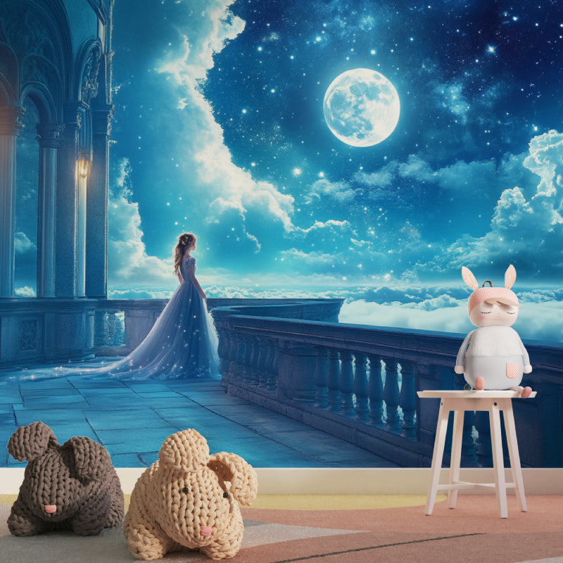 Princess castle wall mural in child's room with matching decor