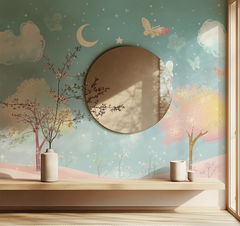 Fantasy Tree Mural making perfect backdrop in baby's nursery
