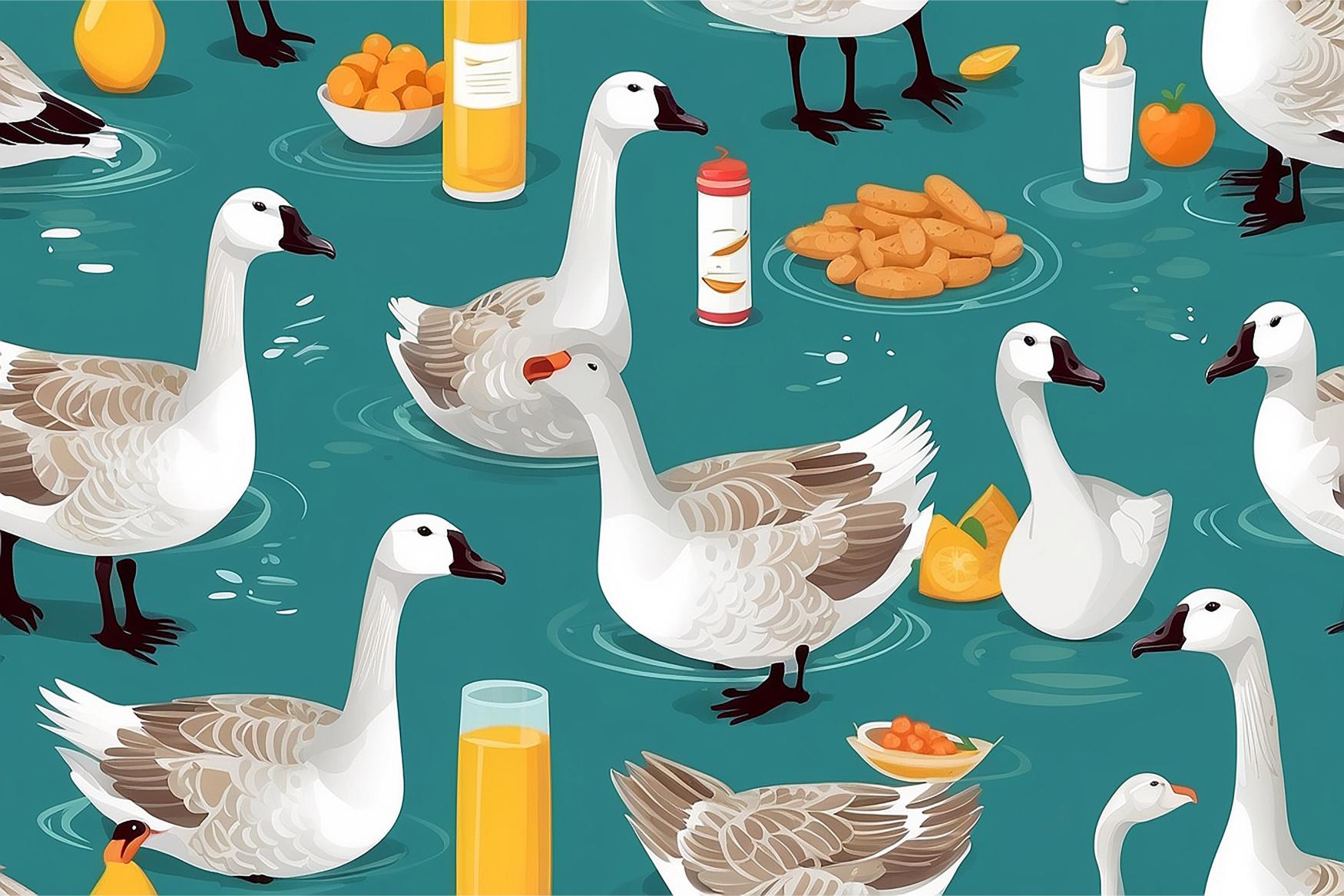 Farm birds wallpaper design file showing detailed geese pattern on turquoise background