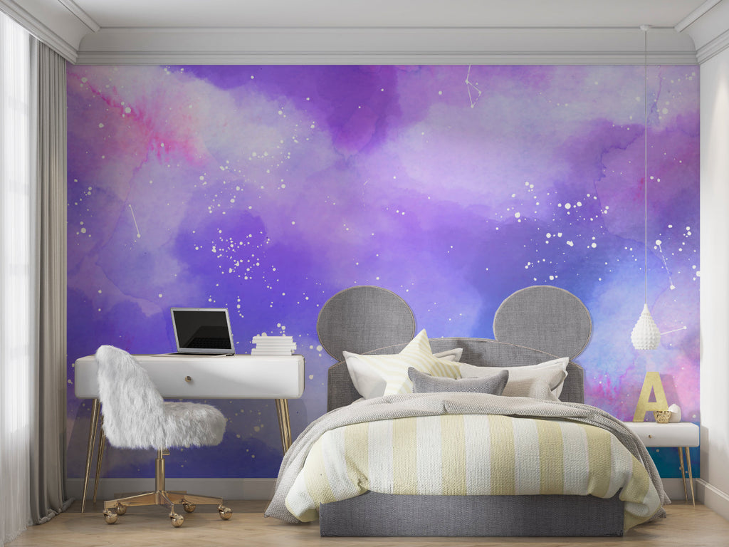 Couture dress wallpaper in boutique fitting room creating luxurious atmosphere