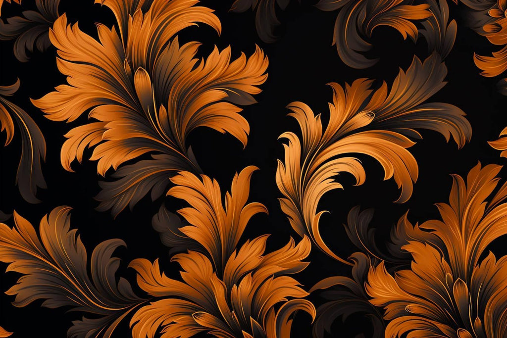Art deco feather wallpaper design file showing intricate amber and black pattern
