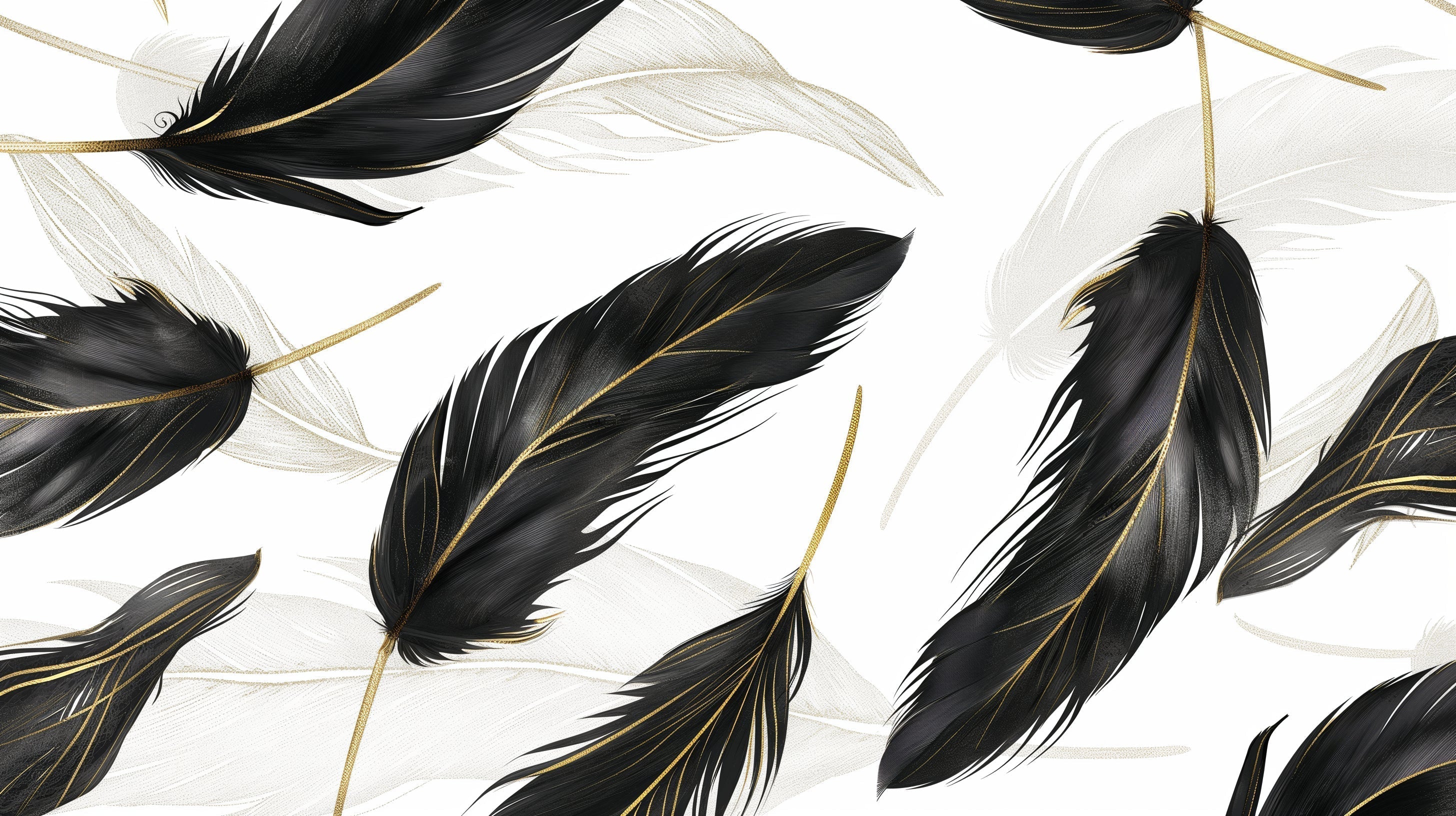 Black and gold feather pattern design file showing intricate feather details and golden accents