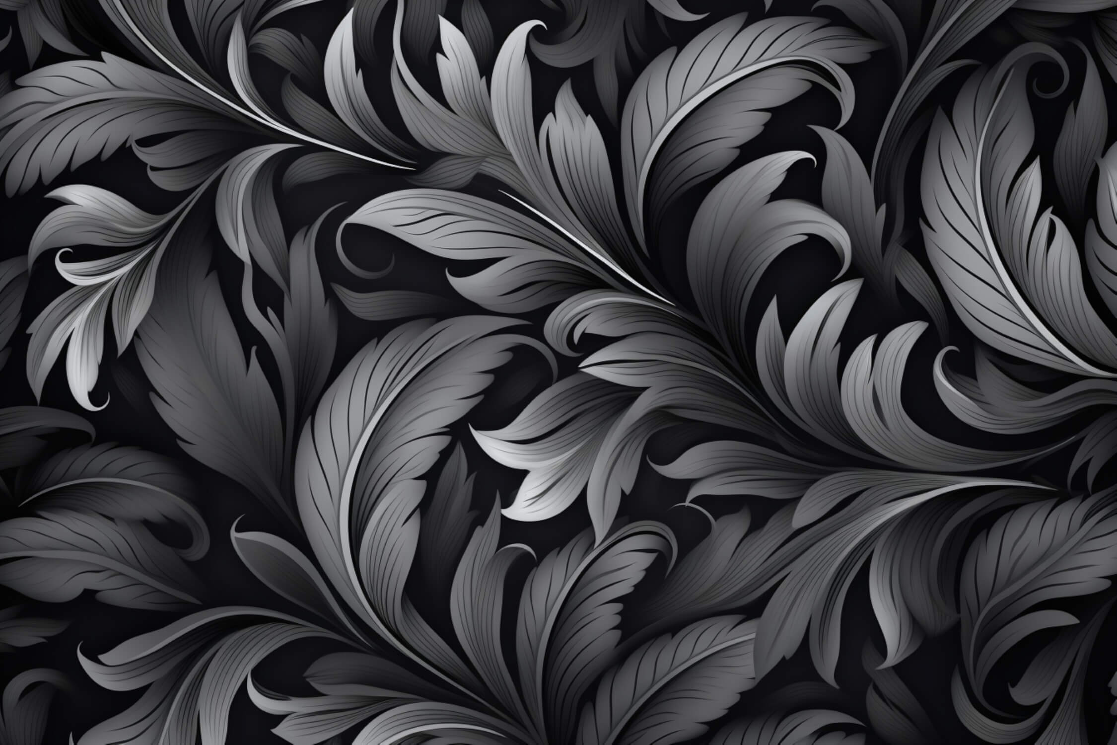 Black and grey feather pattern design file showing intricate art nouveau motifs and precise details