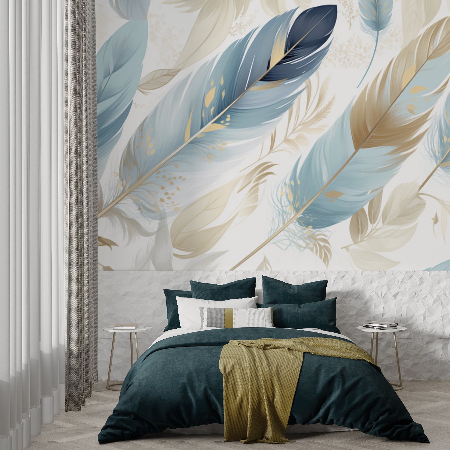 Floating feather pattern adding movement to a home office space