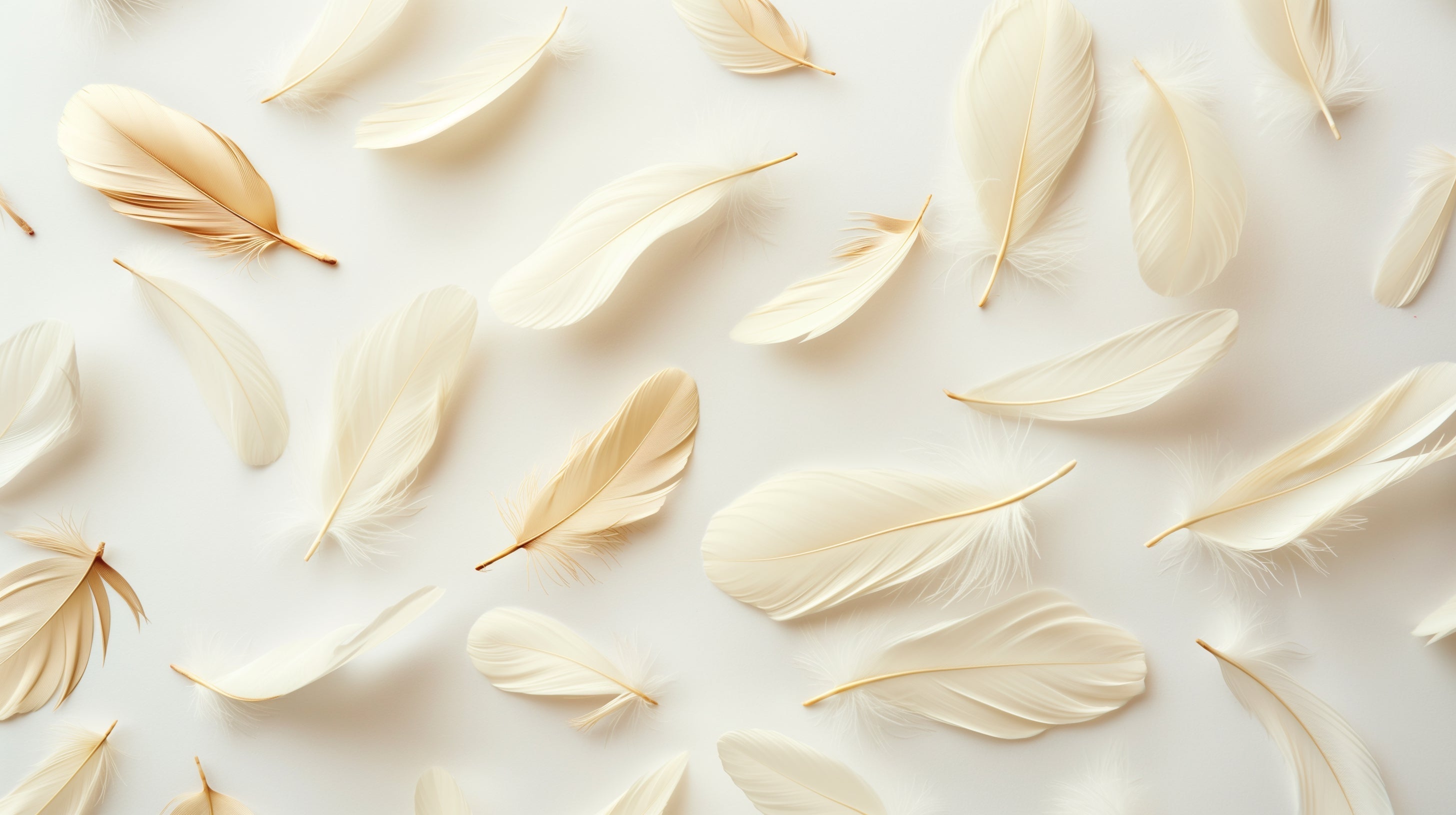Floating feather wallpaper design file showing detailed cream and gold plumes on white background