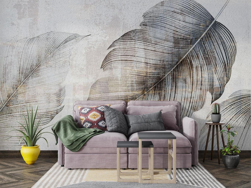Large Scale Grey Feather Mural in hotel lobby entrance