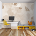 Modern beige feather wallpaper creating a calm atmosphere in a bright living room setting