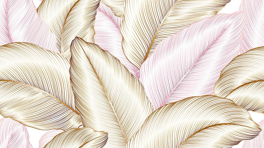 Design file of pink and gold feather line art pattern showing intricate details