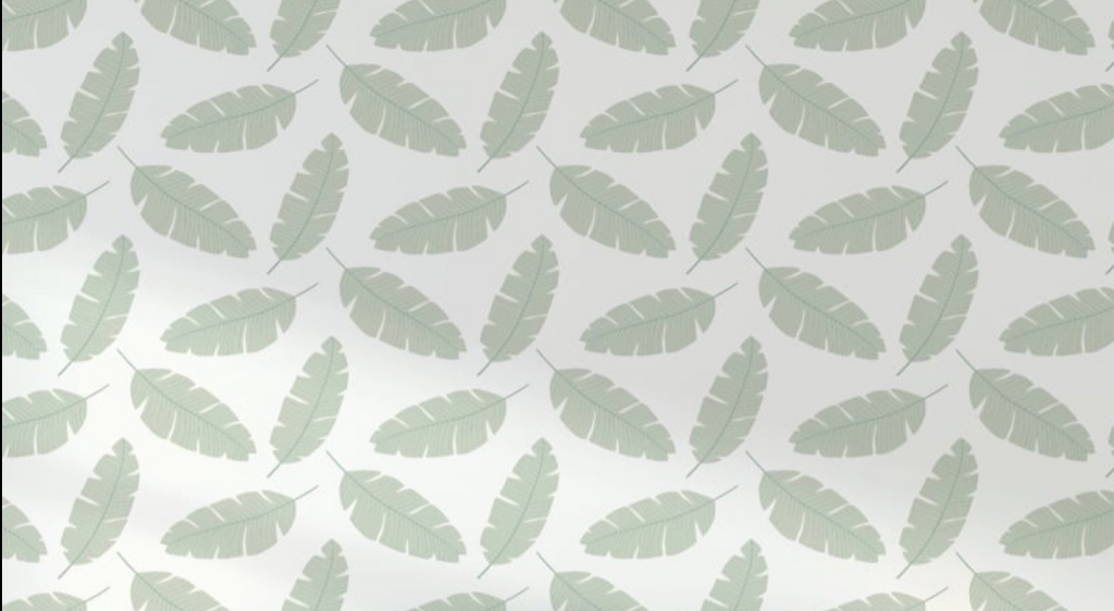 Feather wallpaper design file showing detailed sage green palm fronds on white background