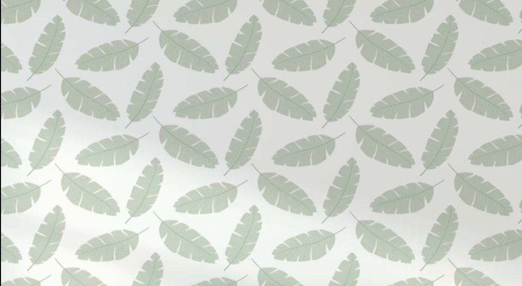 Feather wallpaper design file showing detailed sage green palm fronds on white background