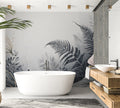 Modern grey Fern Botanical Wallpaper creating a calm atmosphere in a minimalist living room