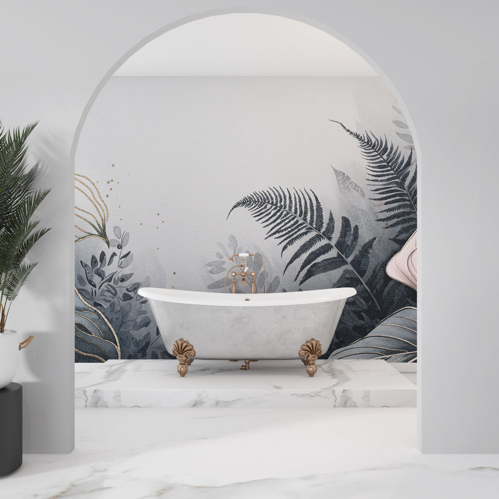Monochrome Botanical Wallpaper adding sophistication to a dining room