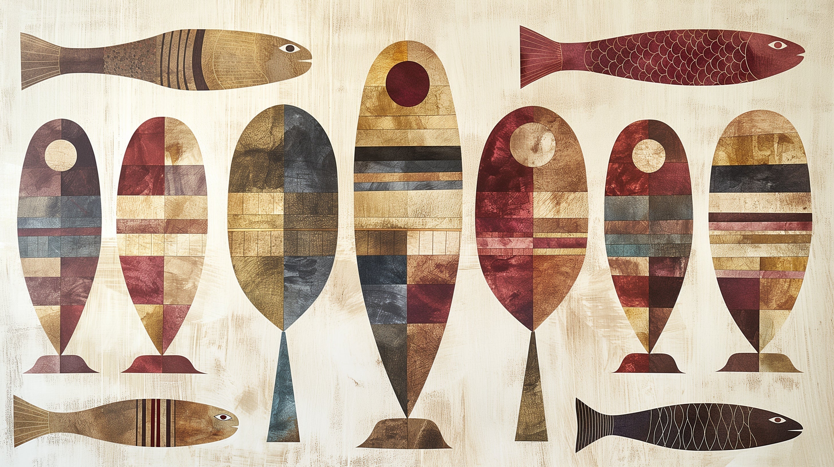 Abstract geometric marine art design file showing detailed fish pattern and color palette
